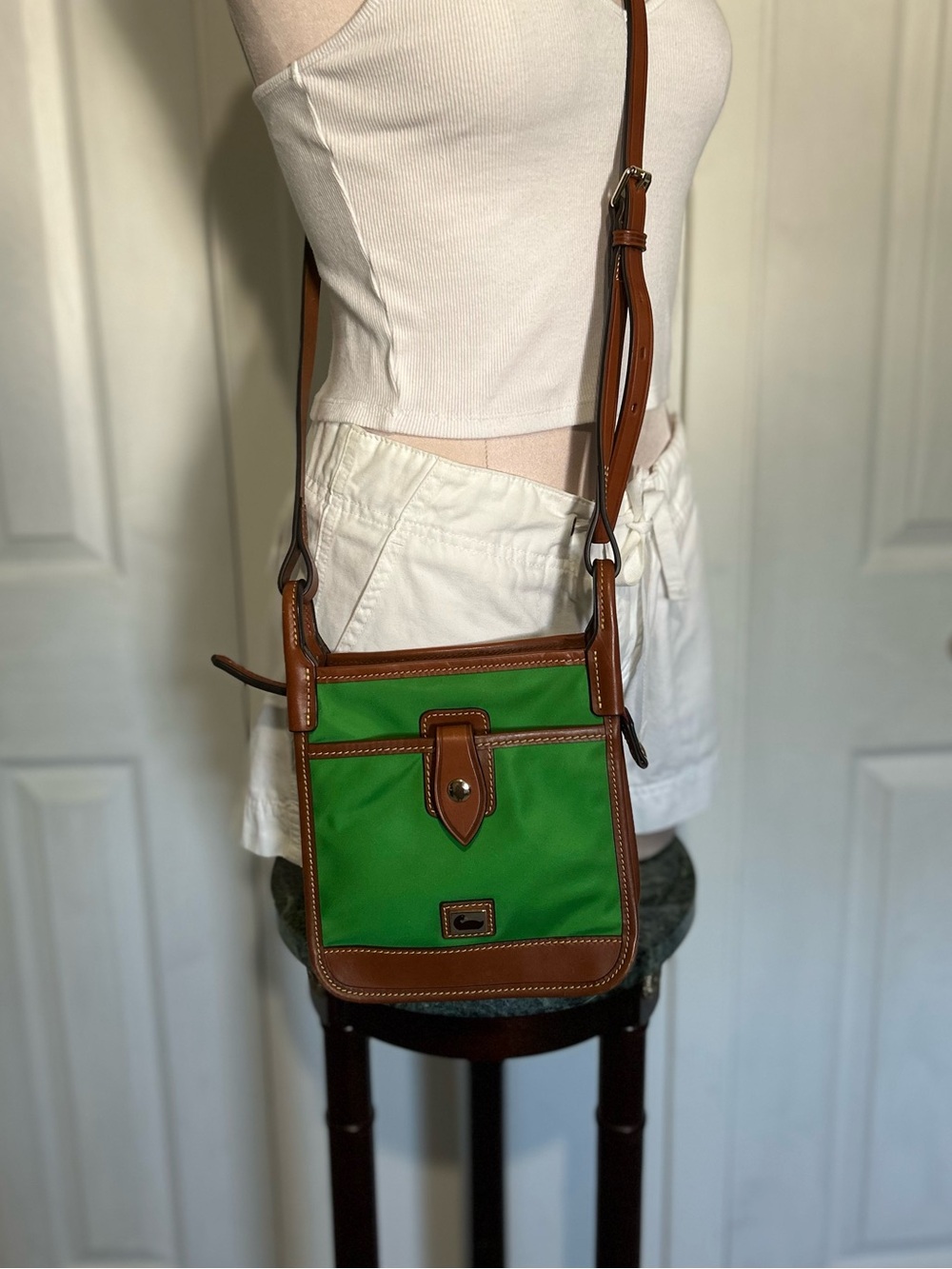 Dooney & Bourke Green Nylon Crossbody with Brown Leather Trim